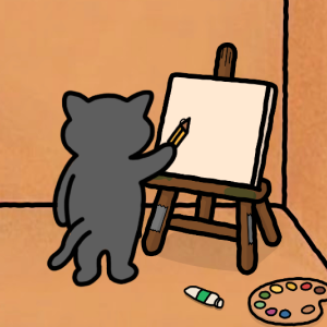 A cat painting at an easel in its studio